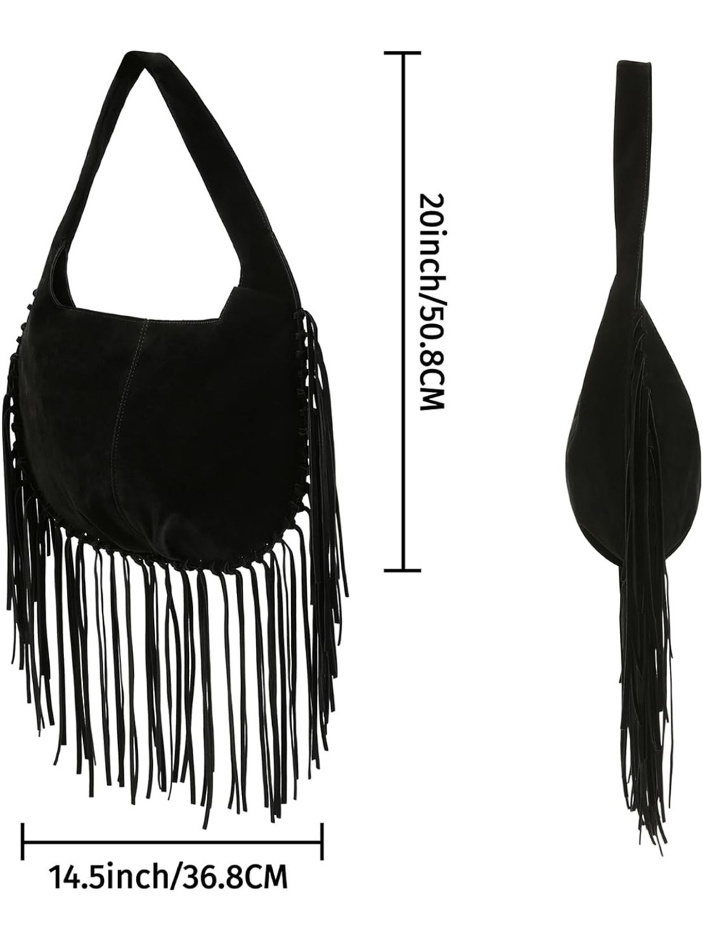 HDE Women's Faux Suede Leather Bag Fringe Tassel Shoulder Purse Western Handbag - Picture 2 of 4
